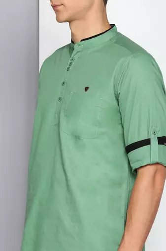 men's fresh green linen cotton short kurta