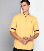 men's peach linen cotton short kurta