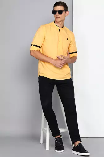 men's peach linen cotton short kurta