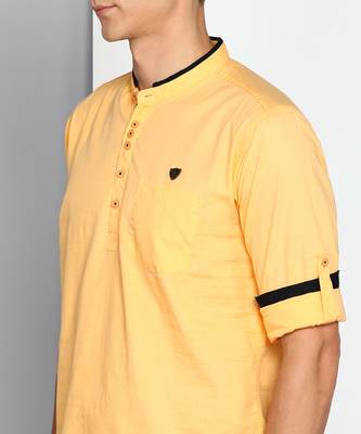 men's peach linen cotton short kurta 5