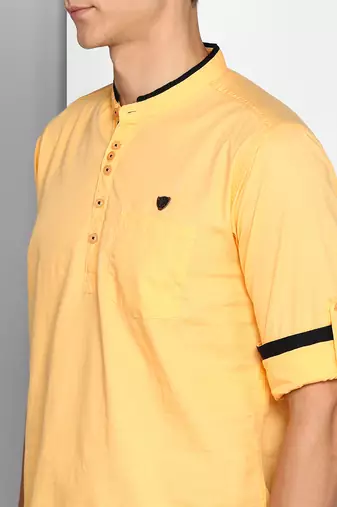 men's peach linen cotton short kurta