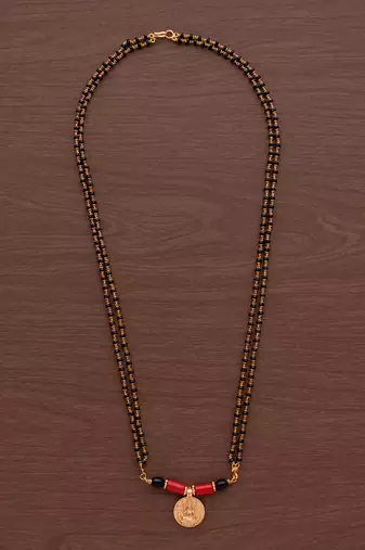 Black crystal mangalsutra MEDIUM length with big Laxmi vati one gram gold