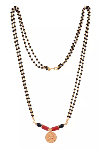 Black crystal mangalsutra MEDIUM length with big Laxmi vati one gram gold