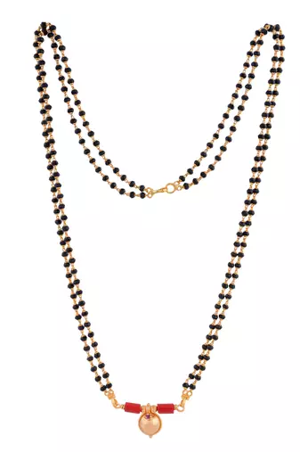 Black beads mangalsutra MEDIUM length with single vati pendant one gram gold