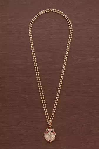Off white pearl LONG with grandaberunda pendant one gram gold