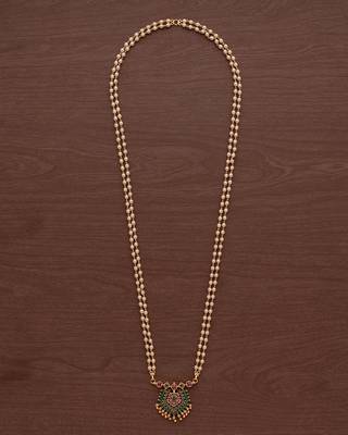 Pearl necklace LONG with green pendant one gram gold 2