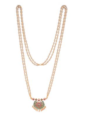 Pearl necklace LONG with green pendant one gram gold 3