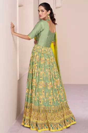 Green embroidery georgette semi-sttich anarkali with dupatta