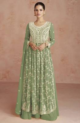 Pista green georgette semi-sttich anarkali with dupatta 1