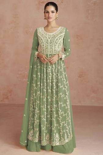 Pista green georgette semi-sttich anarkali with dupatta