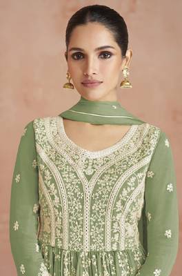 Pista green georgette semi-sttich anarkali with dupatta 2