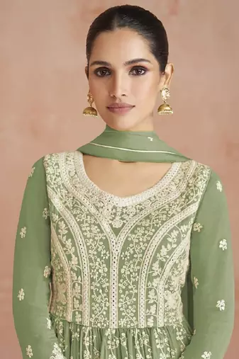 Pista green georgette semi-sttich anarkali with dupatta