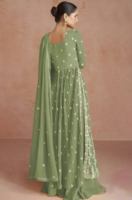 Pista green georgette semi-sttich anarkali with dupatta 3