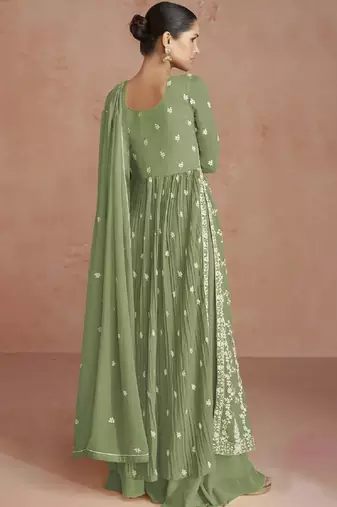 Pista green georgette semi-sttich anarkali with dupatta