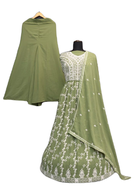 Pista green georgette semi-sttich anarkali with dupatta 4