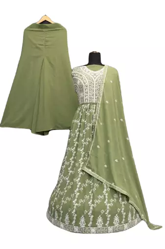 Pista green georgette semi-sttich anarkali with dupatta