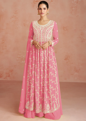 Pink georgette semi-sttich anarkali with dupatta 1