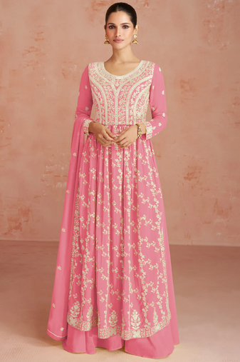 Pink georgette semi-sttich anarkali with dupatta