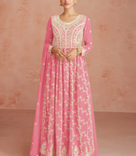 Pink georgette semi-sttich anarkali with dupatta