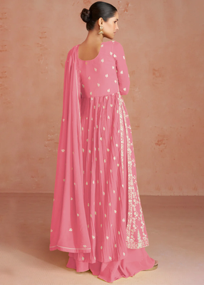 Pink georgette semi-sttich anarkali with dupatta 2