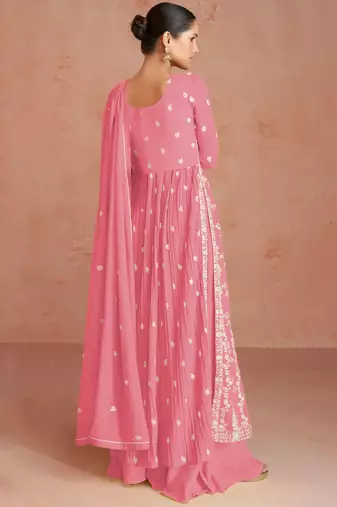 Pink georgette semi-sttich anarkali with dupatta