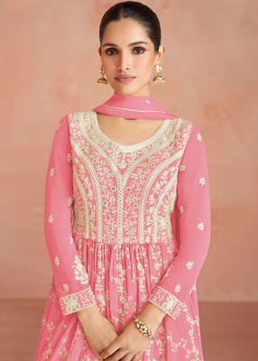 Pink georgette semi-sttich anarkali with dupatta 3