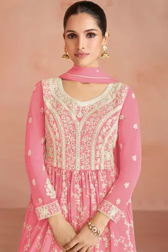 Pink georgette semi-sttich anarkali with dupatta
