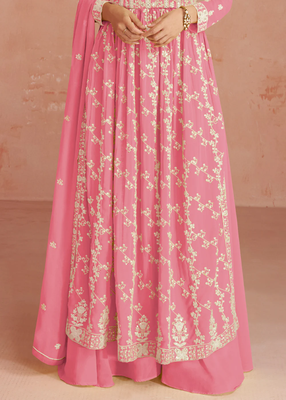 Pink georgette semi-sttich anarkali with dupatta 4