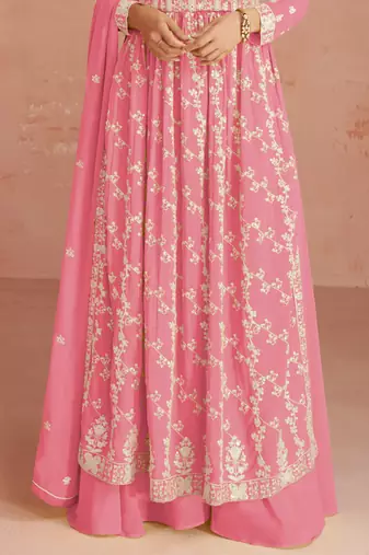 Pink georgette semi-sttich anarkali with dupatta