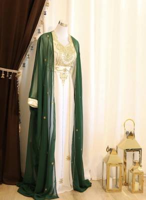 Green & White Handcrafted Zari work Stitched Dress Georgette Kaftan Party Wear Wedding Dresses	 1