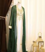 Green & White Handcrafted Zari work Stitched Dress Georgette Kaftan Party Wear Wedding Dresses	