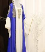 Royal-Blue & White Handcrafted Zari work Stitched Dress Georgette Kaftan Party Wear Wedding Dresses	