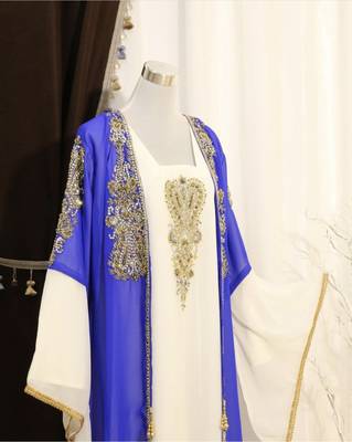 Royal-Blue & White Handcrafted Zari work Stitched Dress Georgette Kaftan Party Wear Wedding Dresses	 2