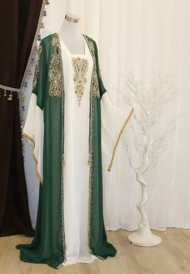 Green & White Handcrafted Zari work Stitched Dress Georgette Kaftan Party Wear Wedding Dresses 1