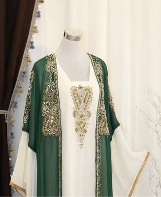 Green & White Handcrafted Zari work Stitched Dress Georgette Kaftan Party Wear Wedding Dresses 2