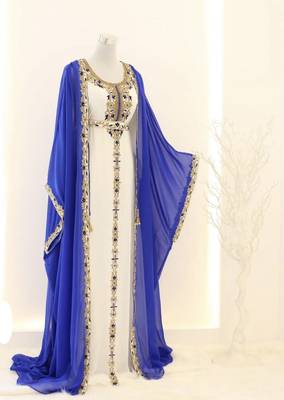 Royal-Blue & White Handcrafted Zari work Stitched Dress Georgette Kaftan Party Wear Wedding Dresses 1