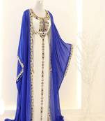 Royal-Blue & White Handcrafted Zari work Stitched Dress Georgette Kaftan Party Wear Wedding Dresses