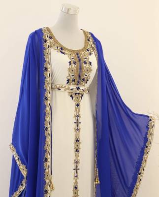 Royal-Blue & White Handcrafted Zari work Stitched Dress Georgette Kaftan Party Wear Wedding Dresses 2