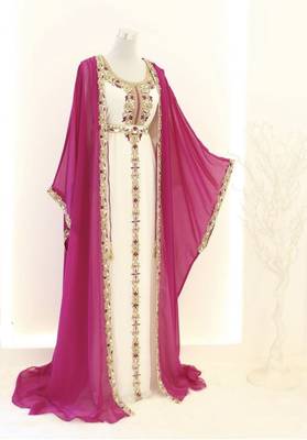 Pink & White Handcrafted Zari work Stitched Dress Georgette Kaftan Party Wear Wedding Dresses 1