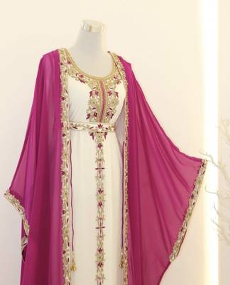 Pink & White Handcrafted Zari work Stitched Dress Georgette Kaftan Party Wear Wedding Dresses 2