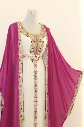 Pink & White Handcrafted Zari work Stitched Dress Georgette Kaftan Party Wear Wedding Dresses
