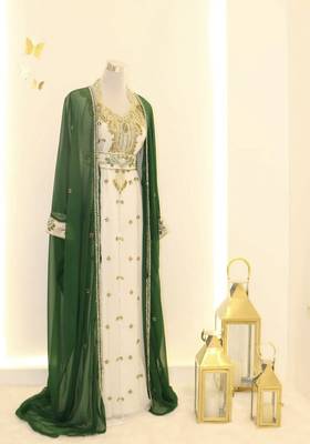Green & White Handcrafted Zari work Stitched Dress Georgette Kaftan Party Wear Wedding Dresses 1