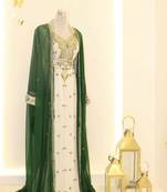 Green & White Handcrafted Zari work Stitched Dress Georgette Kaftan Party Wear Wedding Dresses