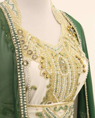 Green & White Handcrafted Zari work Stitched Dress Georgette Kaftan Party Wear Wedding Dresses 2