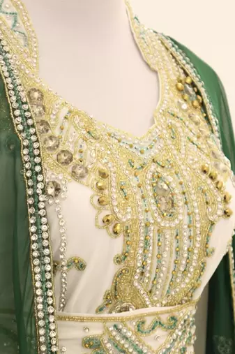 Green & White Handcrafted Zari work Stitched Dress Georgette Kaftan Party Wear Wedding Dresses