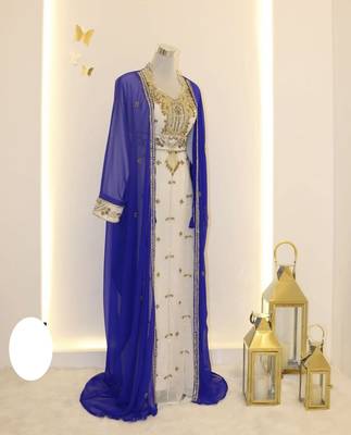 Royal-Blue & White Handcrafted Zari work Stitched Dress Georgette Kaftan Party Wear Wedding Dresses 1