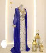 Royal-Blue & White Handcrafted Zari work Stitched Dress Georgette Kaftan Party Wear Wedding Dresses