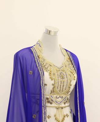 Royal-Blue & White Handcrafted Zari work Stitched Dress Georgette Kaftan Party Wear Wedding Dresses 2