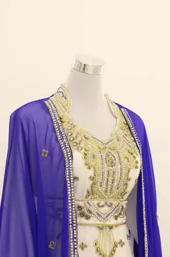 Royal-Blue & White Handcrafted Zari work Stitched Dress Georgette Kaftan Party Wear Wedding Dresses