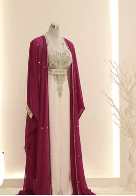White and Magenta Kaftan Style Abaya Dress 1